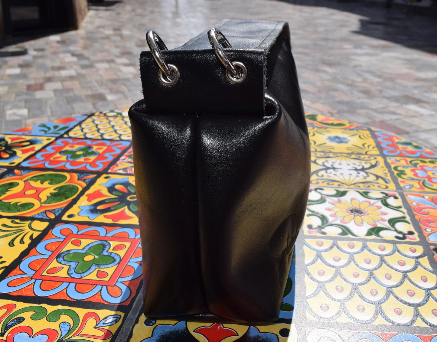 wide-strap handbag in premium black Italian goat leather, timeless luxury by Santebela.