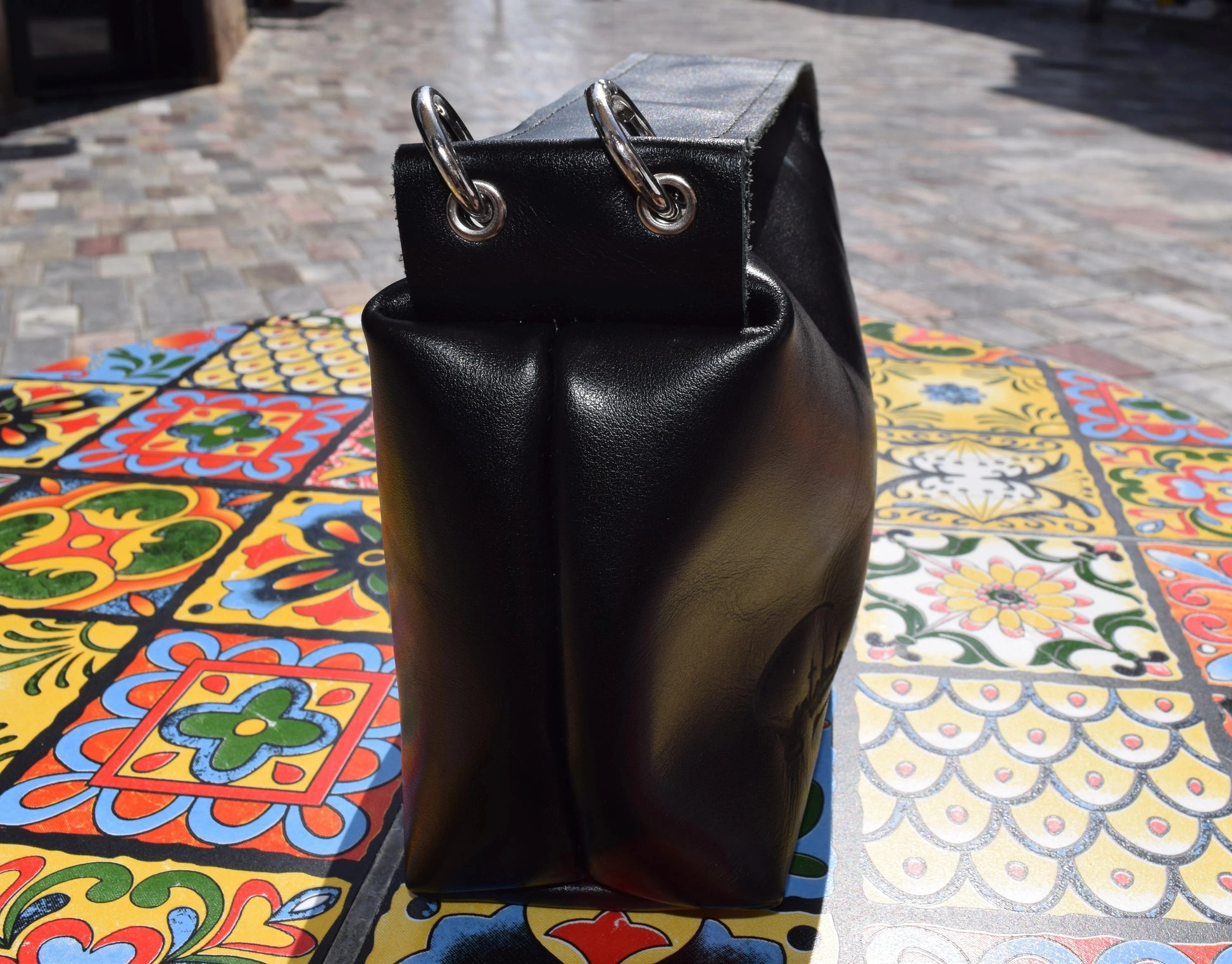wide-strap handbag in premium black Italian goat leather, timeless luxury by Santebela.