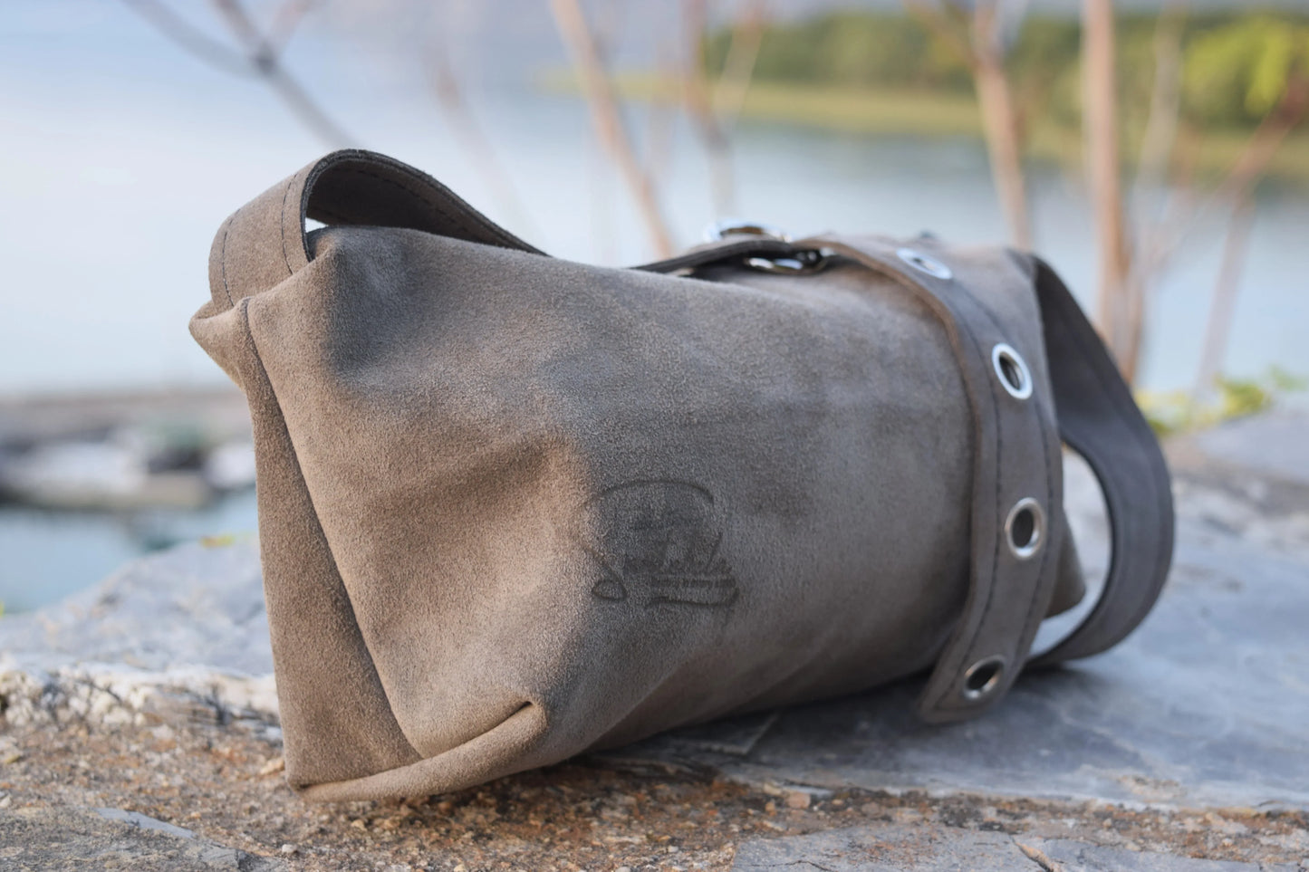 Minimalistic  shoulder bag in soft gray Italian leather handmade craftsmanship by Santebela