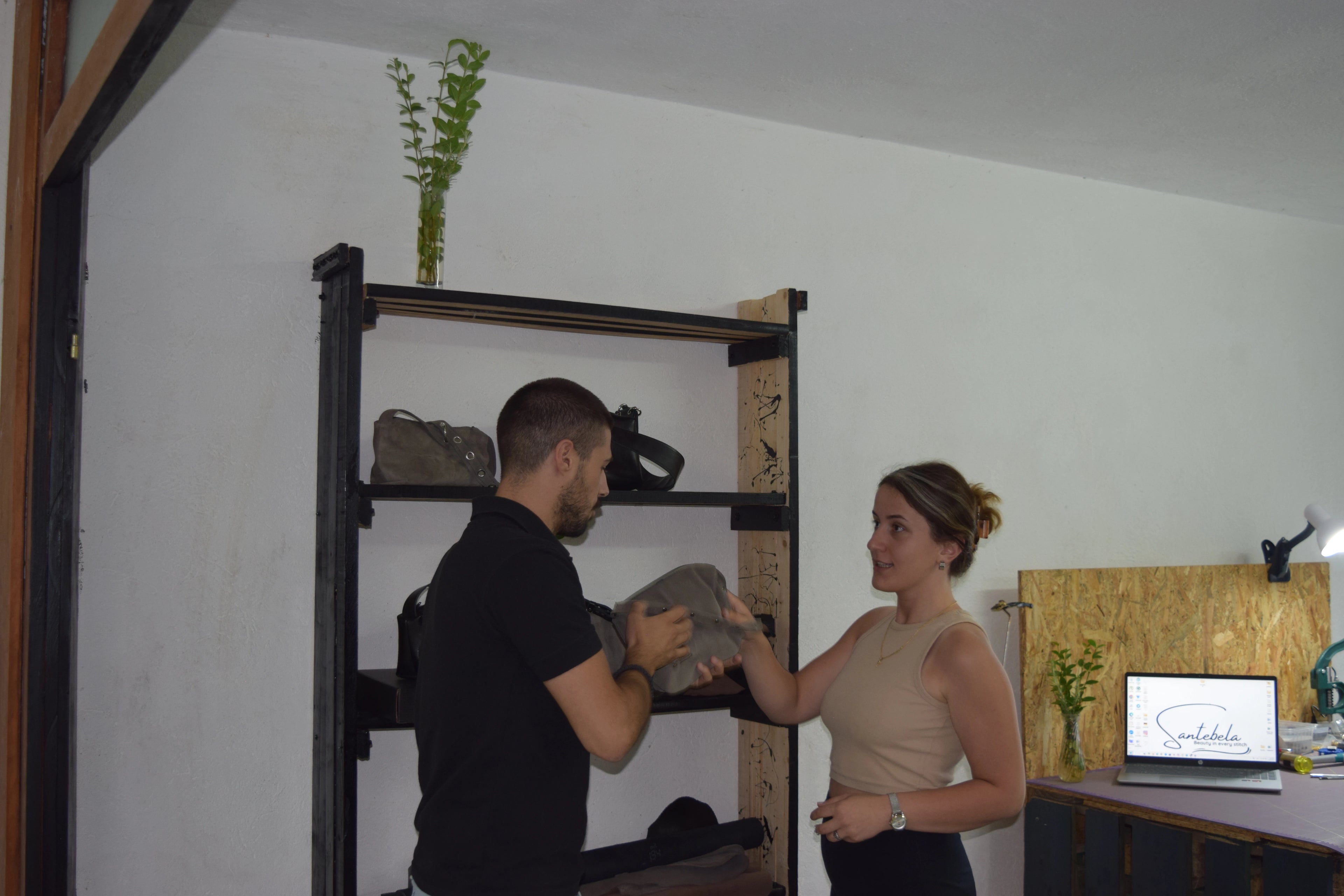 A couple united by love and creativity, shaping the story of Santebela through the design of their latest minimalist leather bag.