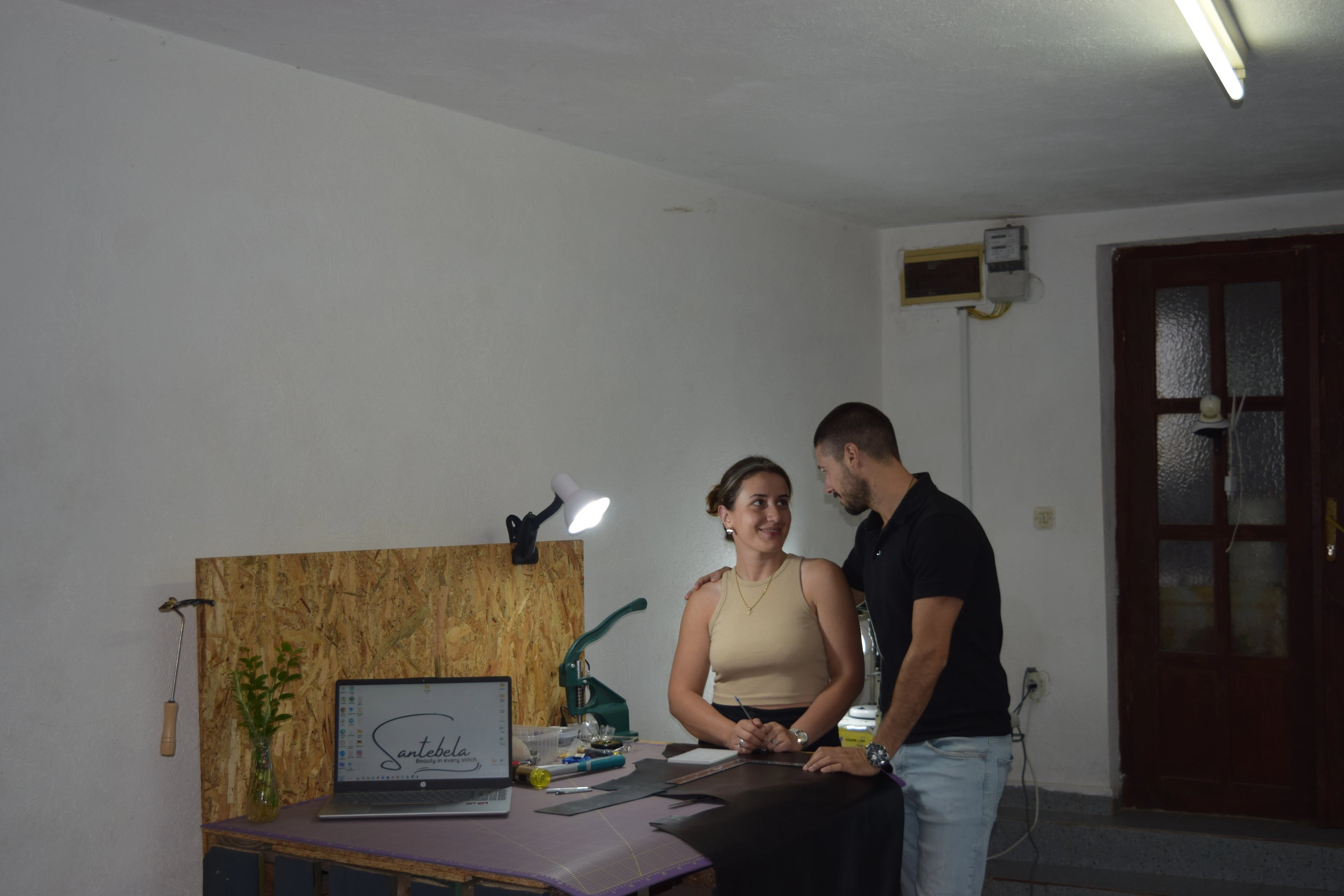Hug filled with gratitude and love in the Santebela studio, capturing the soul behind each handmade leather creation.