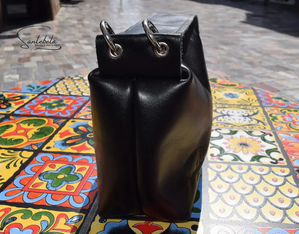 wide-strap handbag in premium black Italian goat leather, timeless luxury by Santebela.