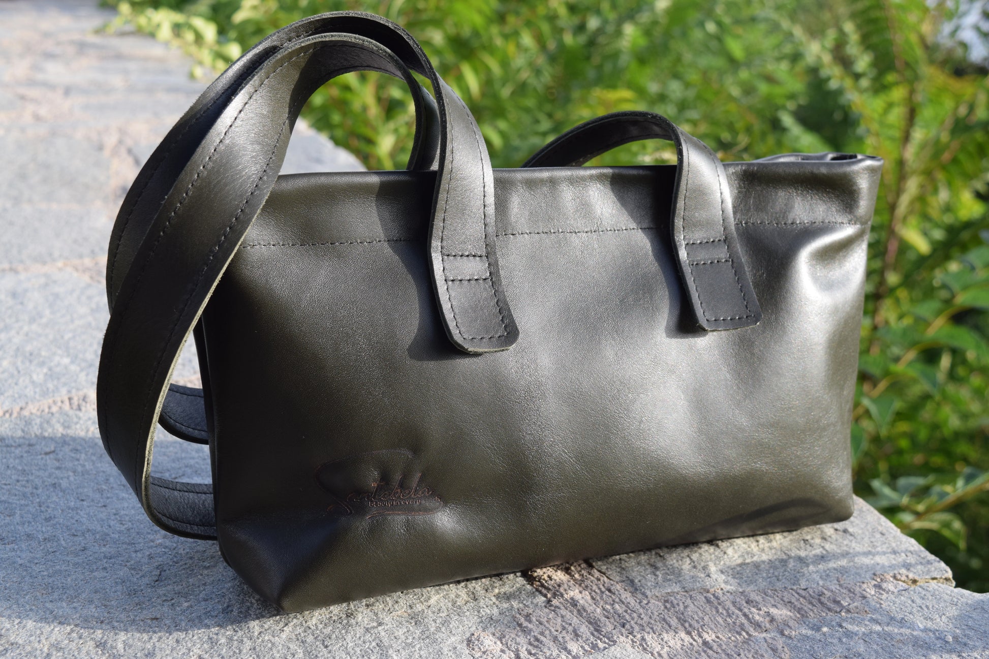 ] Dark Green Olive Leather Tote Bag, styled with elegance and versatility for everyday day and special occasions by Santebela.