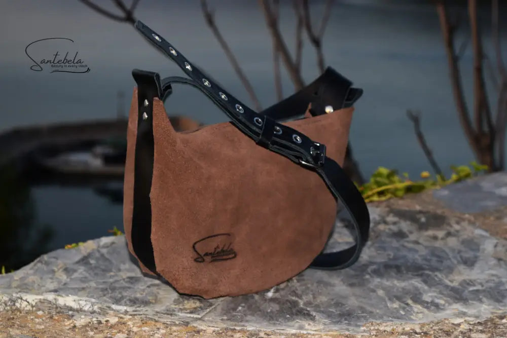 Crossbody suede Italian calf leather handmade craftsmanship by Santebela