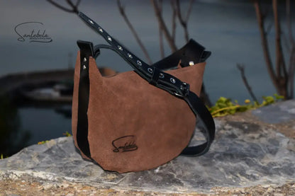Crossbody suede Italian calf leather handmade craftsmanship by Santebela